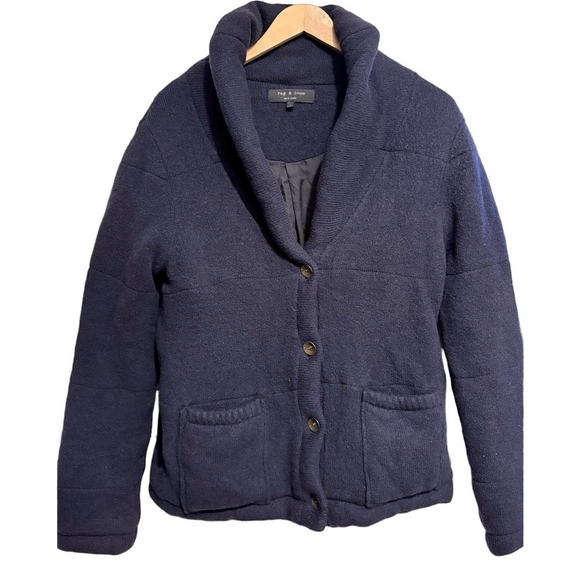 rag & bone Jackets & Blazers - Rag & Bone navy wool blend quiltec button-up sweater jacket shawl collar S